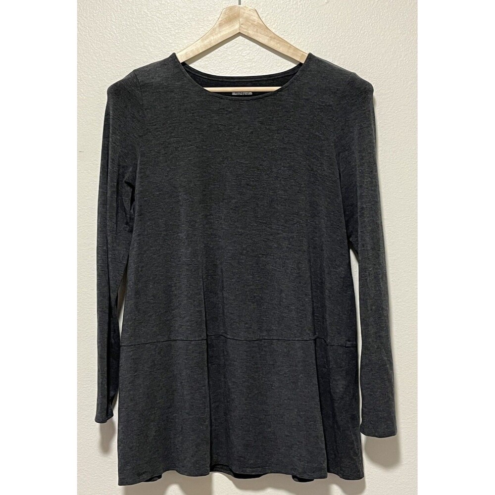 Eileen Fisher Tencel Long Sleeve Tunic Top Heather Gray Size Small Minimalist